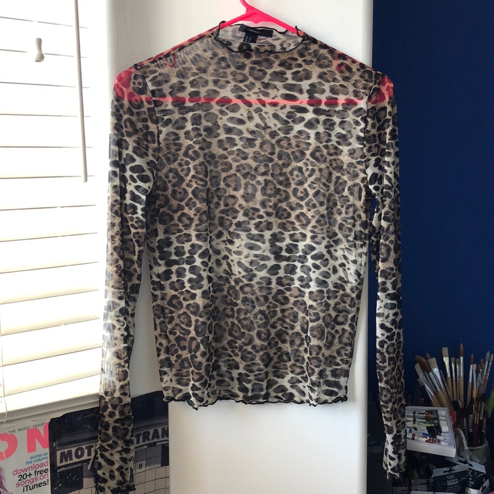 Leopard mock neck sheer top size M